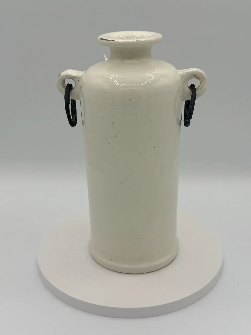 Pottery Barn Rhodes Collection Ceramic Vase with Black Metal Handles